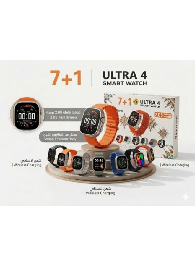 ساعة ذكية Ultra 4 مقاس 49 مم مع متتبع للصحة واللياقة البدنية، تشمل 7 أساور إضافية قابلة للاستبدال، متعددة الألوان. - Image 1