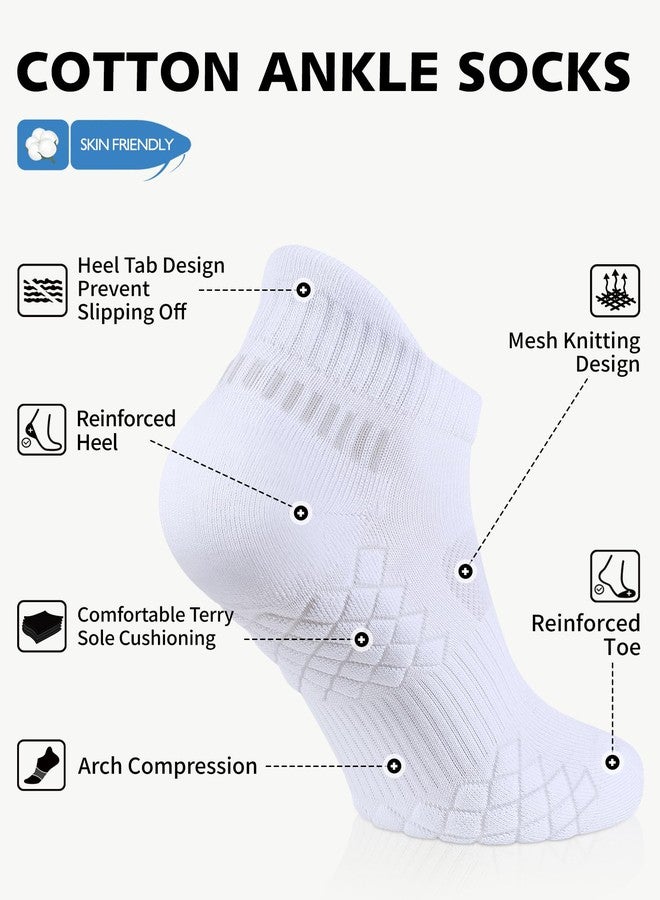 CLOSEMATE Mens Running Ankle Socks Terry Cushioned Moisture-Wicking Low Cut Athletic Socks Anti-Blister Comfort 6 Pairs(6 White,L) - Image 4