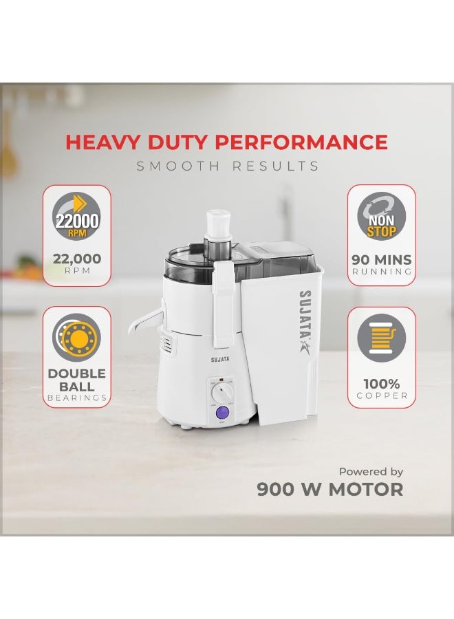 Sujata Multimix Juicer Mixer Grinder|900 Watts Double Ball Bearing Motor|22000 RPM|Non-Stop 90 Mins Running|3 Jars including 1750ml Blender with Coconut Milk Extractor,1000ml, 500ml Jar| (White) - Image 3