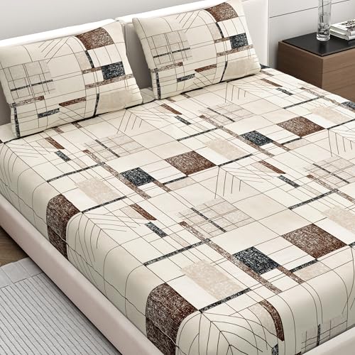 Dreamscape Microfiber Wrinkle & Fade Resistant Double Bedsheet with 2 Pillow Covers - (Size 87 x 98 inches, 140TC, Colour - Beige) - Image 1
