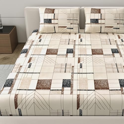 Dreamscape Microfiber Wrinkle & Fade Resistant Double Bedsheet with 2 Pillow Covers - (Size 87 x 98 inches, 140TC, Colour - Beige) - Image 3