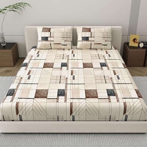Dreamscape Microfiber Wrinkle & Fade Resistant Double Bedsheet with 2 Pillow Covers - (Size 87 x 98 inches, 140TC, Colour - Beige) - Image 2