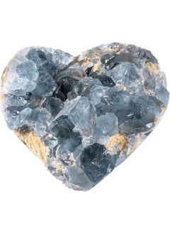 rockcloud Rockcloud Natural Raw Blue Celestite Mineral Healing Crystal Cluster Geode Irregular Home Decoration Gemstone Specimen, 0.48-0.66 lb, Heart Shape Stone 