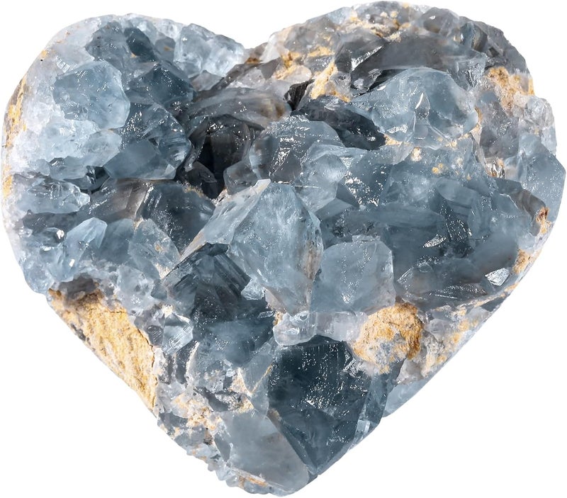 Rockcloud Natural Raw Blue Celestite Mineral Healing Crystal Cluster Geode Irregular Home Decoration Gemstone Specimen, 0.48-0.66 lb, Heart Shape Stone
