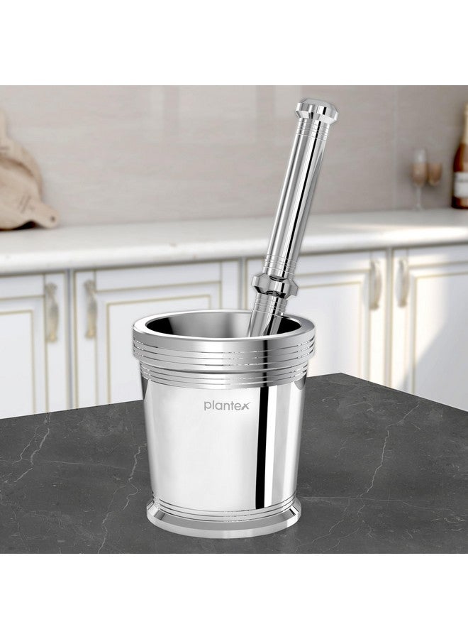 plantex مجموعة مدقة وهاون من الفولاذ المقاوم للصدأ الثقيل من بلانتكس / خلاط توابل / خلط / كحل / مسل للمطبخ - الحجم 4 (القطر: 8.7، الارتفاع: 9 سم) - Image 1