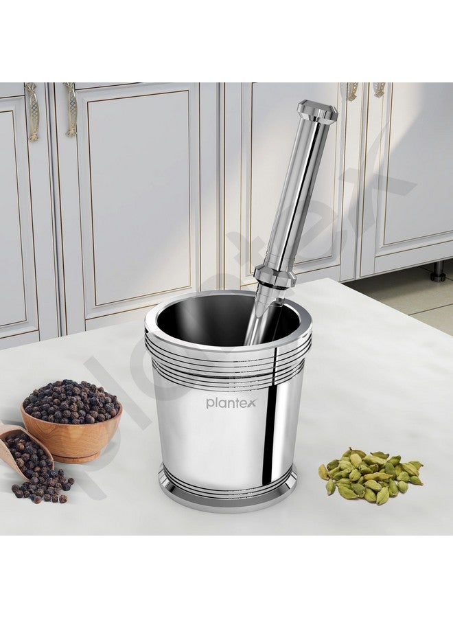 plantex مجموعة مدقة وهاون من الفولاذ المقاوم للصدأ الثقيل من بلانتكس / خلاط توابل / خلط / كحل / مسل للمطبخ - الحجم 4 (القطر: 8.7، الارتفاع: 9 سم) - Image 3