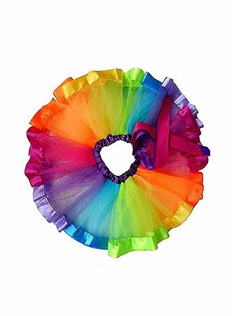 KASTWAVE Baby Girls Rainbow Mini Tutu Skirt Party Costume Dress for Girls, Skirt and Hair Bow set, Pink and Multicolor, Layered Ballet Feature Tulle Polyester Dress  - Image 5