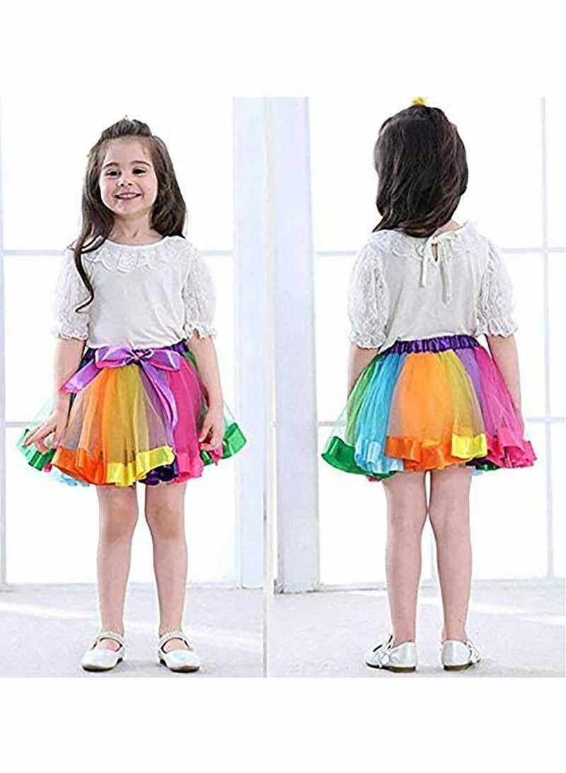 KASTWAVE Baby Girls Rainbow Mini Tutu Skirt Party Costume Dress for Girls, Skirt and Hair Bow set, Pink and Multicolor, Layered Ballet Feature Tulle Polyester Dress  - Image 3