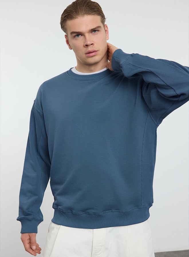 trendyol Unisex Oversize/Wide Cut Fabric Mix Basic Sweatshirt TMNAW25SW00128 - Image 1