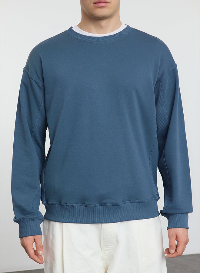 trendyol Unisex Oversize/Wide Cut Fabric Mix Basic Sweatshirt TMNAW25SW00128 - Image 3