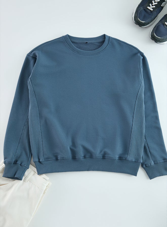trendyol Unisex Oversize/Wide Cut Fabric Mix Basic Sweatshirt TMNAW25SW00128 - Image 5