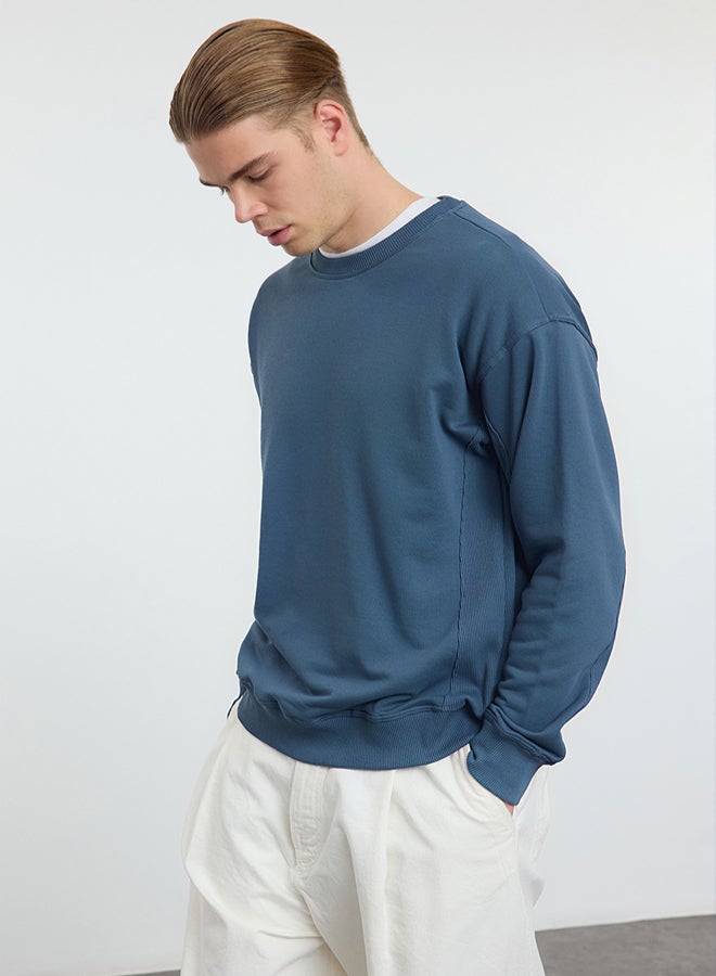 trendyol Unisex Oversize/Wide Cut Fabric Mix Basic Sweatshirt TMNAW25SW00128 - Image 2