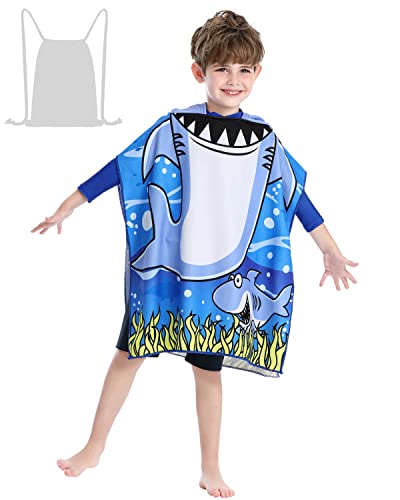 Athaelay Soft Hooded Beach Towel for Kids, Toddlers Bath/Pool/Swim Poncho Cover-ups Swimwear (Blue Shark) - Image 1