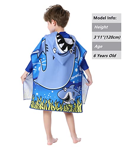 Athaelay Soft Hooded Beach Towel for Kids, Toddlers Bath/Pool/Swim Poncho Cover-ups Swimwear (Blue Shark) - Image 2
