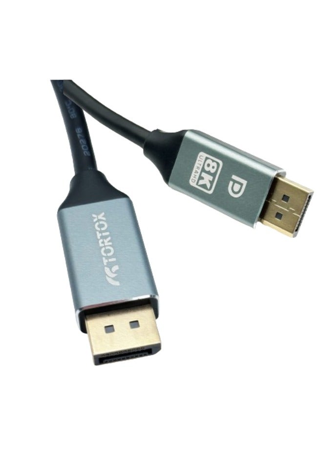 Tortox 8K@60hz 4K@120HZ DP TO DP Cable (2M), 32.4Gbps, Gold Plated Plug, Supports Deep Color, Supports Graphics Card, Monitor, Desktop, Laptops, Macbook, DisplayPort Male TO DisplayPort Male Cable - Image 1