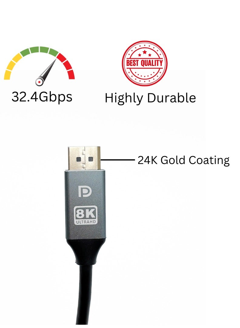 Tortox 8K@60hz 4K@120HZ DP TO DP Cable (2M), 32.4Gbps, Gold Plated Plug, Supports Deep Color, Supports Graphics Card, Monitor, Desktop, Laptops, Macbook, DisplayPort Male TO DisplayPort Male Cable - Image 5