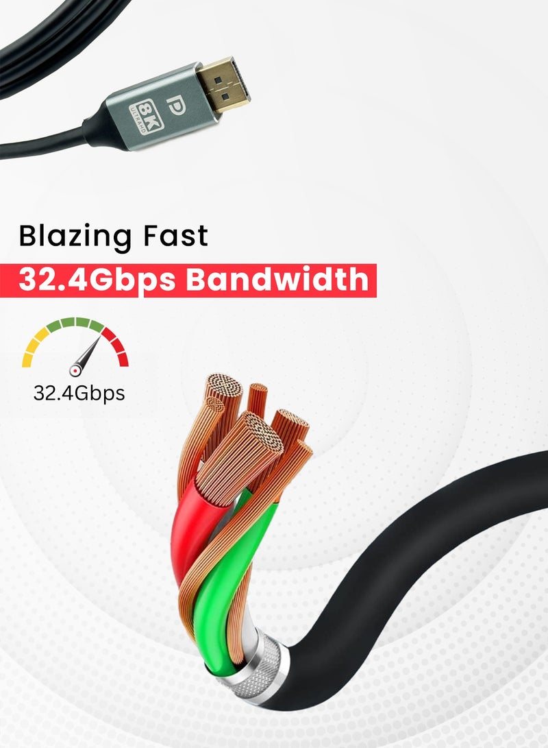 Tortox 8K@60hz 4K@120HZ DP TO DP Cable (2M), 32.4Gbps, Gold Plated Plug, Supports Deep Color, Supports Graphics Card, Monitor, Desktop, Laptops, Macbook, DisplayPort Male TO DisplayPort Male Cable - Image 3