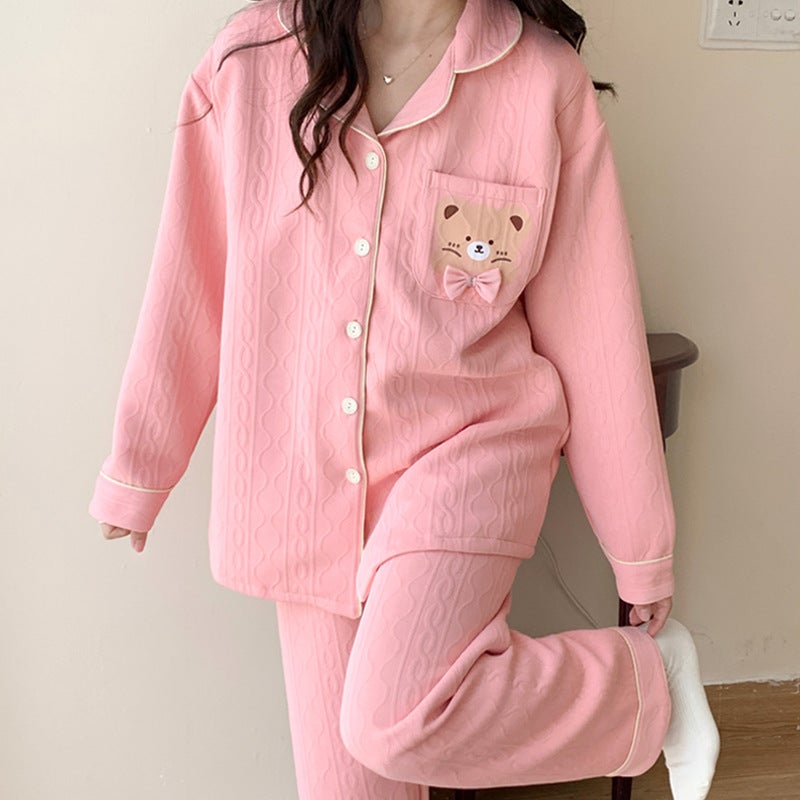 Postpartum Nursing Cotton Outfit Set 913 teddy bear pink 