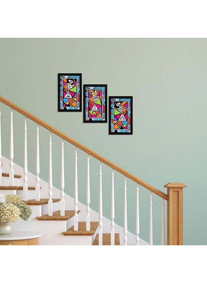 ArtX Paper Warli Tribal Wall Frame Art Painting, Framed Paintings, Multicolor, Abstract, 25.5 X 13 Inches (Combined), 8.5 X 13 each, Set of 3 - Image 3