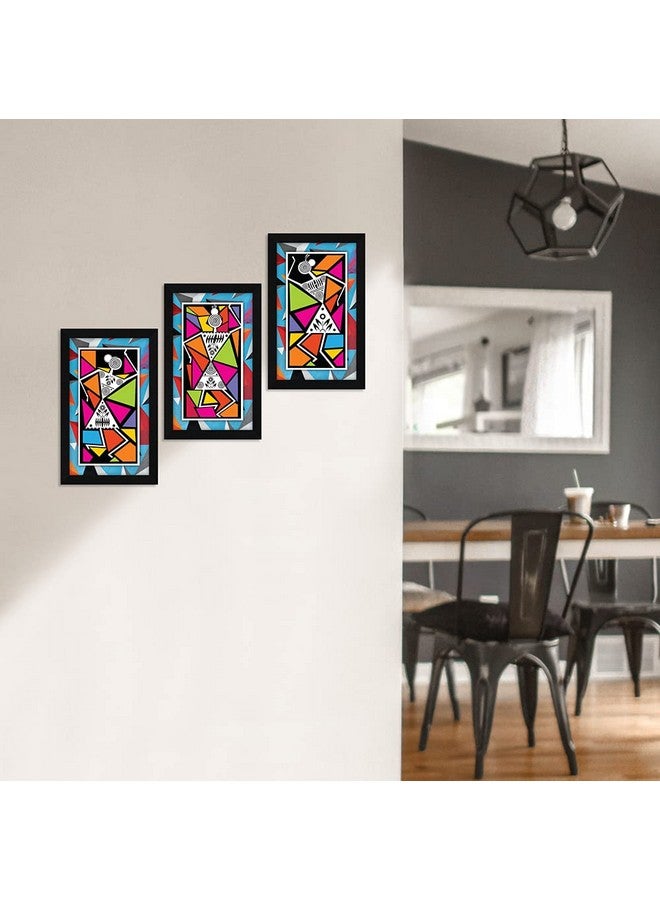 ArtX Paper Warli Tribal Wall Frame Art Painting, Framed Paintings, Multicolor, Abstract, 25.5 X 13 Inches (Combined), 8.5 X 13 each, Set of 3 - Image 4