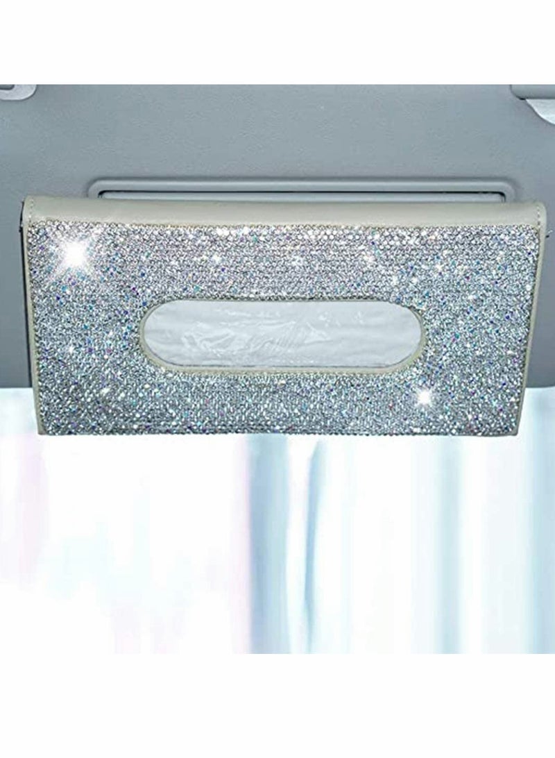 Excefore Bling Bling Car Visor Tissue Holder Leather Crystals Paper Towel Cover Case Glitter Sunglasses Clip for Car Accessories and Accessories Paper Towel Cover Case, Beige - Image 1
