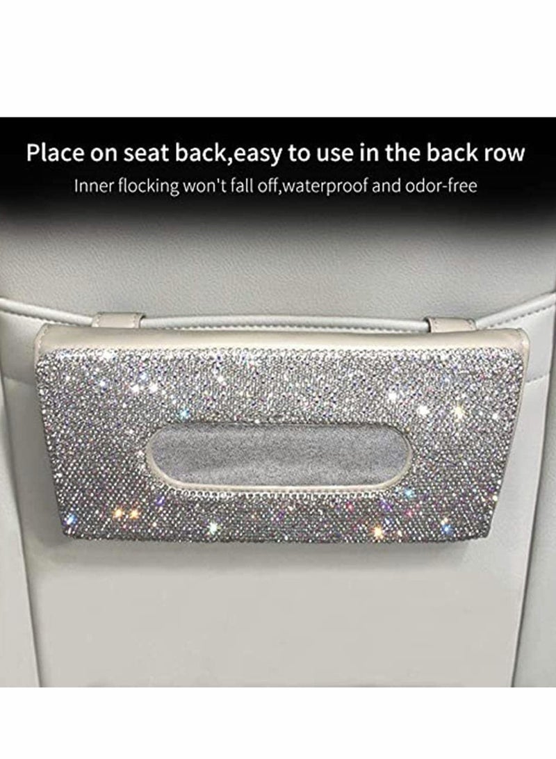 Excefore Bling Bling Car Visor Tissue Holder Leather Crystals Paper Towel Cover Case Glitter Sunglasses Clip for Car Accessories and Accessories Paper Towel Cover Case, Beige - Image 5