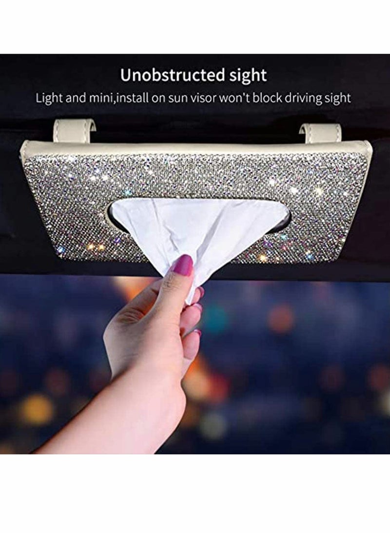 Excefore Bling Bling Car Visor Tissue Holder Leather Crystals Paper Towel Cover Case Glitter Sunglasses Clip for Car Accessories and Accessories Paper Towel Cover Case, Beige - Image 2
