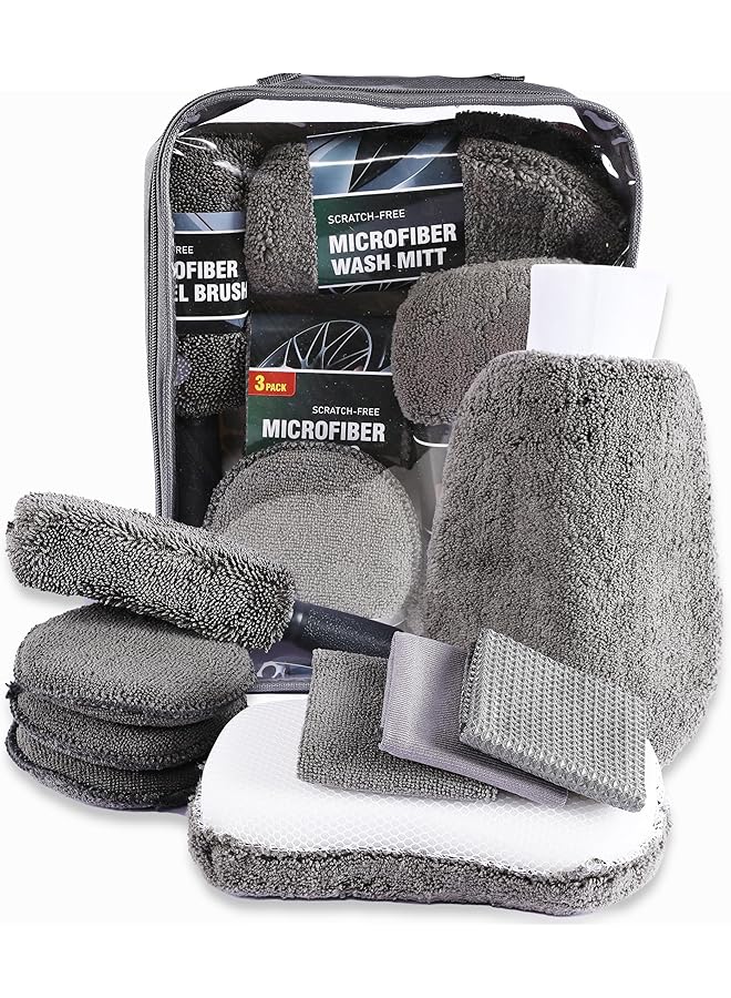KASTWAVE Car Cleaning Tools Kit, Complete Car Detailing Set With Tire Brush, Polishing Towel, Wash Sponge, Microfiber Cleaning Mitt, And Towels, Essential For Car Wash And Detailing (Black) - Image 1