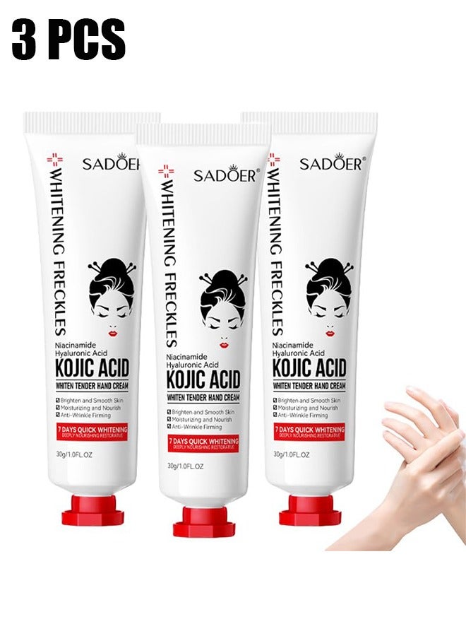 SADOER Kojic Acid Hand Cream, Kojic Acid Cream Sadoer,Whitening Freckles Kojic Acid Hand Cream,Sadoer Kojic Acid,Niacinamide Hyaluronic Acid Kojic Acid Whiten Tender Hand Cream (3 PCS) - Image 1