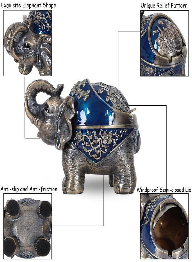 Gusnilo Elephant Outdoor Ashtray Metal Ashtray for Tobacco Ashtray with Lid Ashtrays for Smokers Indoor Ashtray Decoration Ashtrays for Cigarettes Metal Gift for Men Women(Blue) - Image 4