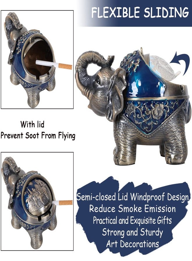 Gusnilo Elephant Outdoor Ashtray Metal Ashtray for Tobacco Ashtray with Lid Ashtrays for Smokers Indoor Ashtray Decoration Ashtrays for Cigarettes Metal Gift for Men Women(Blue) - Image 3