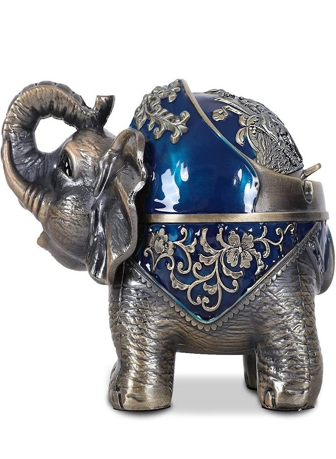Gusnilo Elephant Outdoor Ashtray Metal Ashtray for Tobacco Ashtray with Lid Ashtrays for Smokers Indoor Ashtray Decoration Ashtrays for Cigarettes Metal Gift for Men Women(Blue) - Image 1