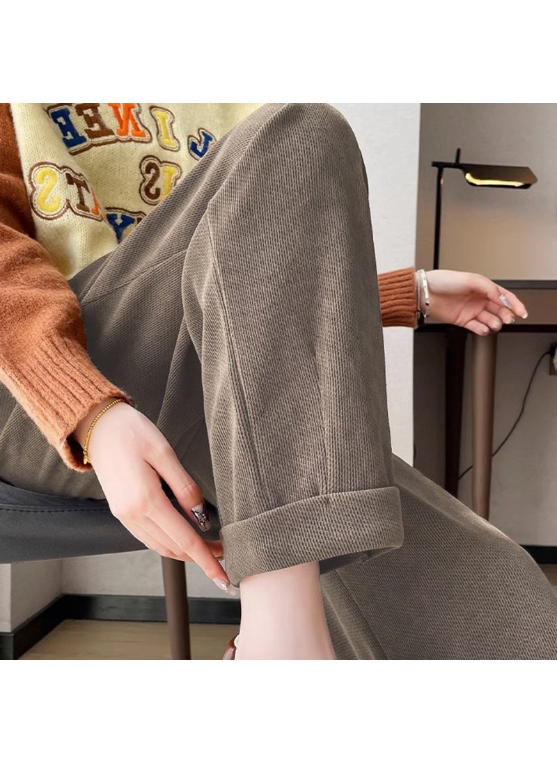 Generic Vertical Stripe Cotton Velvet Cropped Pants For Pregnant Women Spring Casual Knit Soft Rice Harem Trousers Milk Trousers Creamy-white  - Image 1