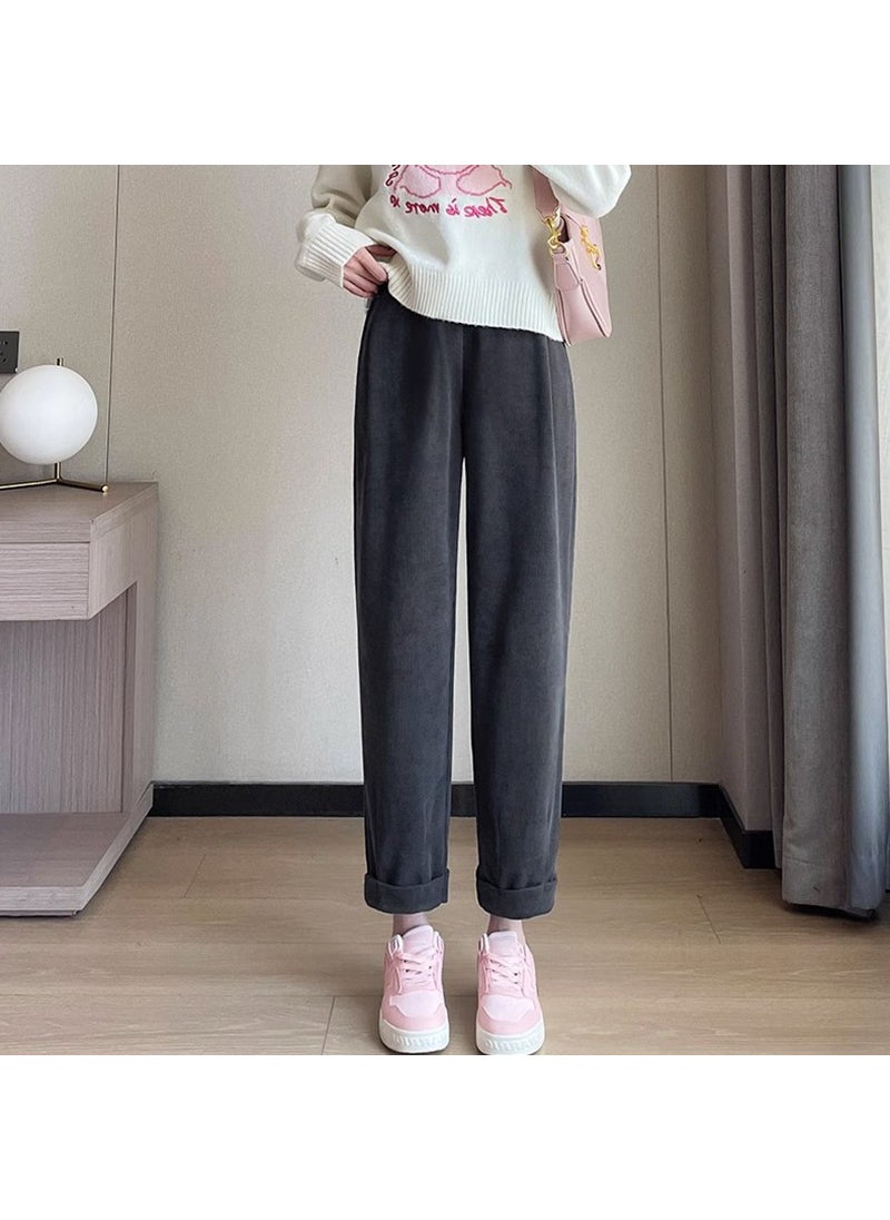 Generic Vertical Stripe Cotton Velvet Cropped Pants For Pregnant Women Spring Casual Knit Soft Rice Harem Trousers Milk Trousers Creamy-white  - Image 3