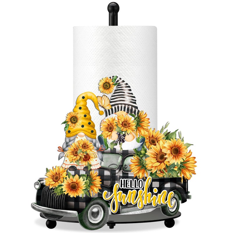 Shellwei Summer Spring Sunflower Paper Towel Holder Floral Kitchen Decor Flower Paper Holder Stand Home Decorations Tissue Holder Farmhouse Towel Stand for Countertop
