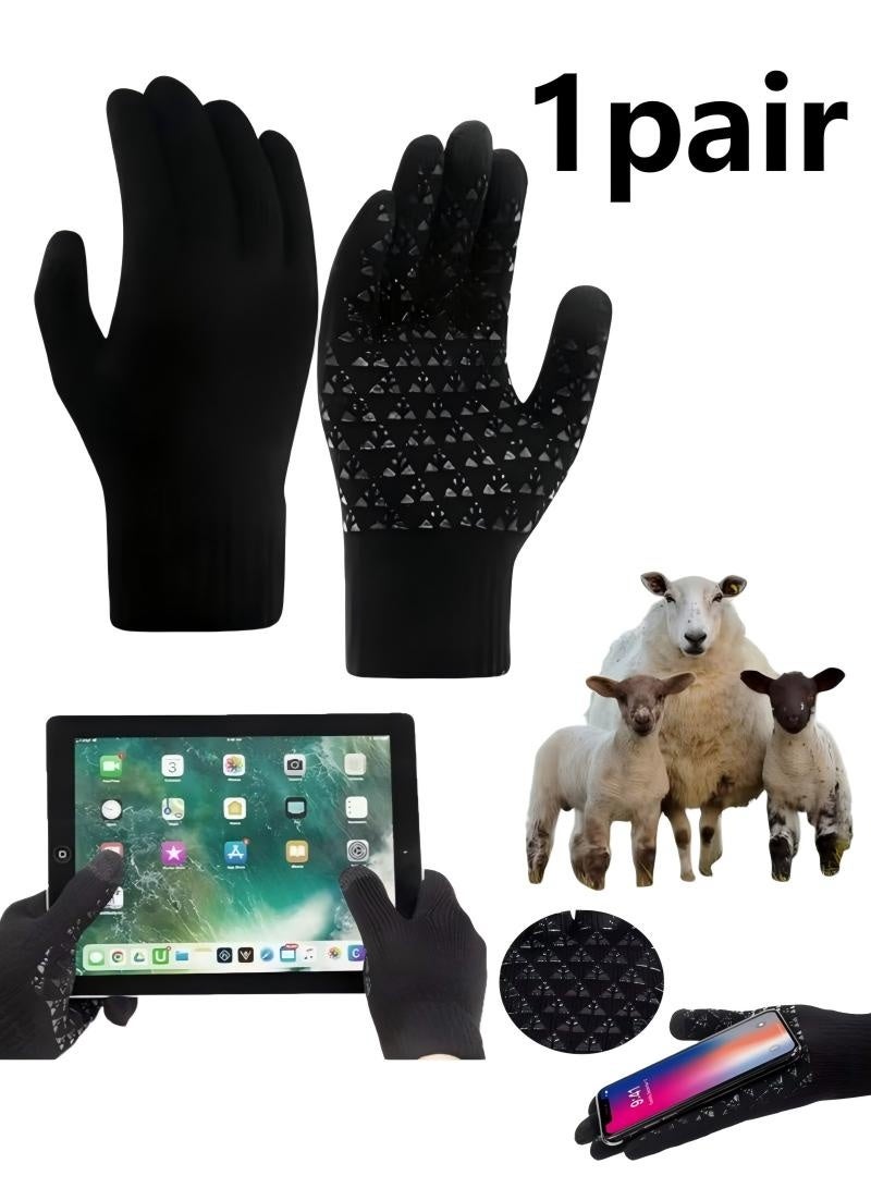Wool Winter Gloves, Touch Screen Warm Gloves with Thermal Soft Knit Lining, Windproof and Cozy Wool Knit Gloves for Men and Women - Image 1
