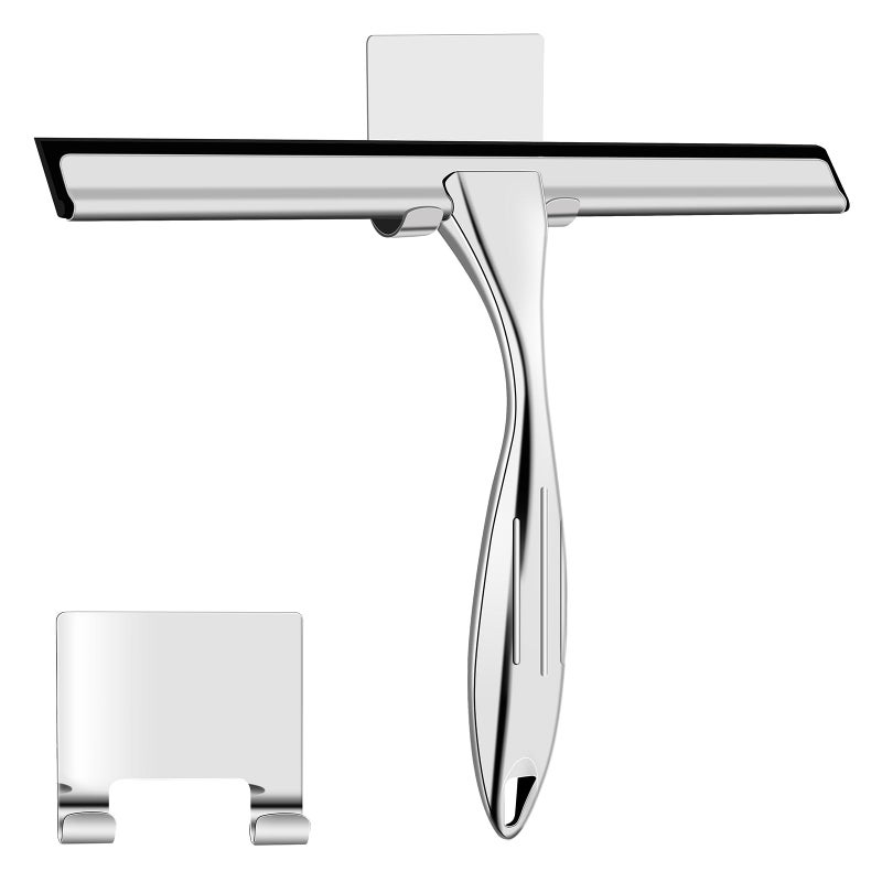 Shower Squeegee 10 Inch Stainless Steel Window Squeegee Cleaner for Shower Glass Door with Hook Shower Wiper Screen for Bathroom WindowMirror and Car Glass