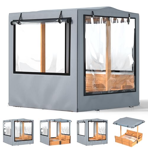 GEHENG Sandbox Cover 48x48x52 Kid Sand Box Covers Waterproof UV Resistant with Rollable Transparent Windows Ideal for Backyard Wooden Sandbox WindproofDustproof PetProof Grey Only Cover - Image 1