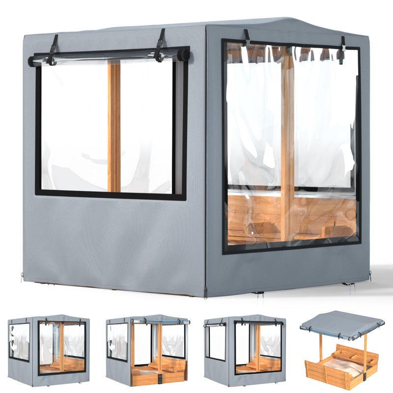 GEHENG Sandbox Cover 48x48x52 Kid Sand Box Covers Waterproof UV Resistant with Rollable Transparent Windows Ideal for Backyard Wooden Sandbox WindproofDustproof PetProof Grey Only Cover - Image 4