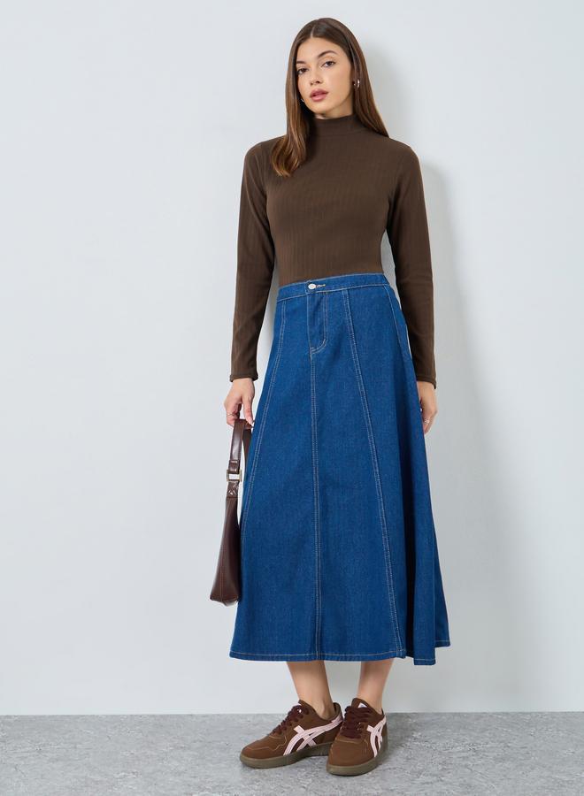 Styli Brown Ribbed Knit Mock Neck Top - Image 2