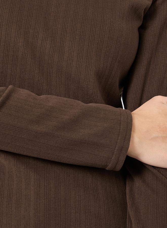 Styli Brown Ribbed Knit Mock Neck Top - Image 4