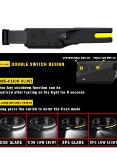 JAJEEK LED Headlamp Rechargeable | 5 Modes Motion Sensor & Waterproof Flashlight | 350 Lumen LED with 230° Wide Beam | Ideal for Running, Camping, Repairing, and Outdoor Safety  - Image 3