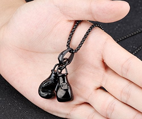 Hamoery Men Punk Stainless Steel Black Boxing Gloves Chain Pendant Necklace(Black) - Image 2