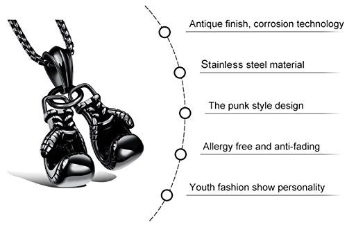 Hamoery Men Punk Stainless Steel Black Boxing Gloves Chain Pendant Necklace(Black) - Image 5