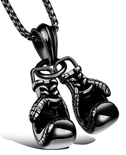 Hamoery Men Punk Stainless Steel Black Boxing Gloves Chain Pendant Necklace(Black) - Image 1
