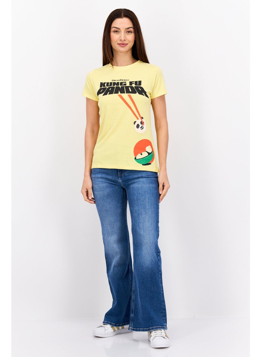 Kung Fu Panda Women Round Neck Short Sleeves Graphic Print T-Shirt, Yellow  - Image 4