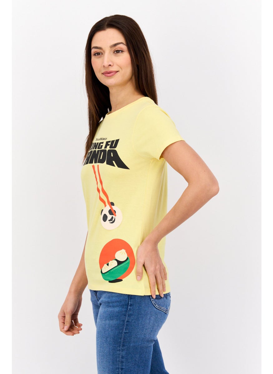 Kung Fu Panda Women Round Neck Short Sleeves Graphic Print T-Shirt, Yellow  - Image 2