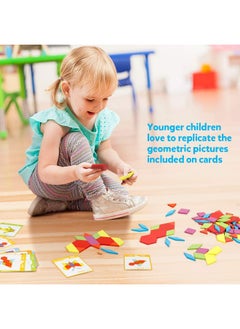 Coogam Wooden Pattern Blocks Set 130Pcs Geometric Color Shape Manipulative Puzzle Graphical Montessori Tangram Early Learning Educational Toys Brain Teasers Stem Gift For Kids With 24 Design Cards  - Image 4