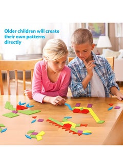 Coogam Wooden Pattern Blocks Set 130Pcs Geometric Color Shape Manipulative Puzzle Graphical Montessori Tangram Early Learning Educational Toys Brain Teasers Stem Gift For Kids With 24 Design Cards  - Image 5