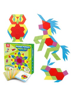 Coogam Wooden Pattern Blocks Set 130Pcs Geometric Color Shape Manipulative Puzzle Graphical Montessori Tangram Early Learning Educational Toys Brain Teasers Stem Gift For Kids With 24 Design Cards  - Image 2